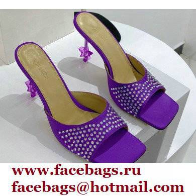 Mach & Mach Star Heel 8.5cm Crystal Embellished Mules Satin Purple 2022 - Click Image to Close